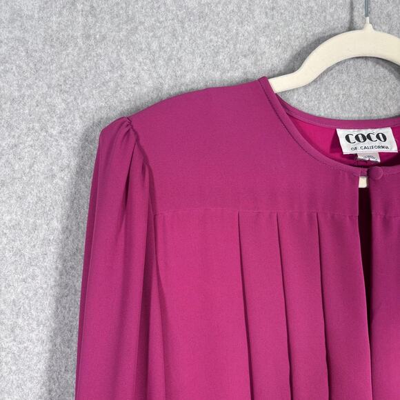 Vintage 80s Coco California Dress Medium Midi Pleated Drop Waist Bow Fuchsia USA - Picture 7 of 11